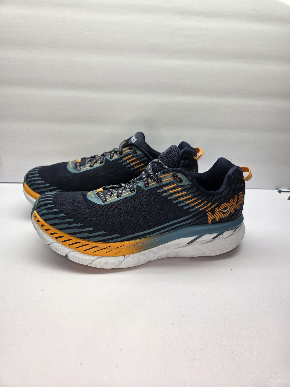 Hoka One Clifton 5 Running Shoes Sneakers Blue Orange Men 11.5